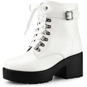 Allegra K Women's Zip Chunky Heel Platform Ankle Combat Boots in Kuwait