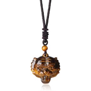 AmorWing Obsidian Tiger Eye Stone Tiger Pendant Necklace
