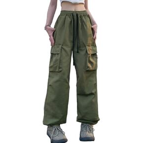 Linsennia Cargo Pants Women High Waist with Pockets Relaxed Fit Adjustable Waist Wide Leg Y2k Pants for Teen Girls Casual