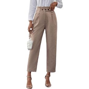 SweatyRocks Women's Elegant Button Front Pleated Pants High Waisted Straight Leg Long Pants