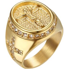Stylish Classic Jesus Cross Crucifix Ring for Men Gold Plated Stainless Steel Ring Size 8 to 13