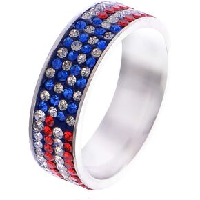 Alilang Women USA American Flag Patriotic Sparkly Rihnestones Ring