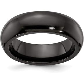 Solid Titanium Men's Black Titanium Men's Domed 7mm Ring Comfort-Fit Band