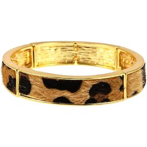 DAUPLAISE Carol Ladies Gold Tone Leopard Print Metal Bangle Bracelet - Fashion Jewelry, Gypsy Accessories, Psychic Costume, Gold Bangles for Women