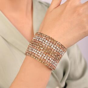 Chargances Gliter Rhinestone Stretch Bracelets Elegant Sparkly Statement Bangle Bracelets Elastic Tennis Cuff for Women Girls Gift for Birthday Party Wedding Everyday Wear