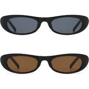 BRMHDY Elongated Narrow Cat Eye Sunglasses for Women 90s Retro Womens Oval Sunglasses Fashion Small Black Shades