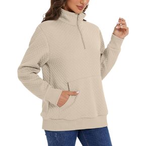 Aodemo Women's Winter Zipper Sweatshirts Lightweight Quilted Long Sleeve Pullover Sweaters Casual Tops With Pockets