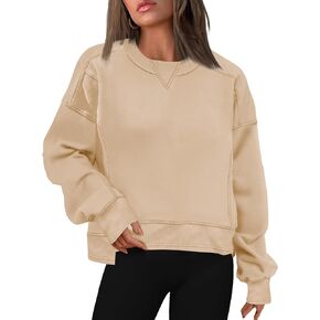 SENSERISE Womens Cropped Crewneck Sweatshirts Oversized Sweatshirt Fleece Pullover Crop Top Winter Fall Outfits