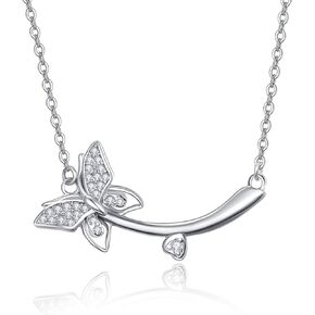 Dreamboat Butterfly Necklace for Women Girls 925 Sterling Silver Butterflys Branch Choker Necklaces Mother's Day Birthday Jewelry Gift for Wife Mom