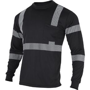 Safety Reflective High Visibility Long Sleeve Shirts ANSI Class 2 Hi Vis Construction Work T Shirts for Men