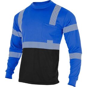 Safety Reflective High Visibility Long Sleeve Shirts ANSI Class 2 Hi Vis Construction Work T Shirts for Men