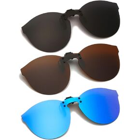 YAMEIZE Polarized 3 Pairs Clip-on Sunglasses - Anti-Glare UV400 Protection Flip Up Rimless Lens Driving Outdoor for Men Women