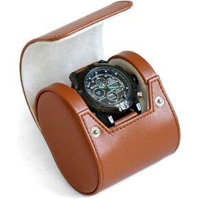 Watch Travel Case, Single Premium Leather Watch Case, Variable Size Watch Pillow Design, Portable Watch Storage Box for Men and Women, Black Watch Roll Organizer with Faux Suede Fabric Lining