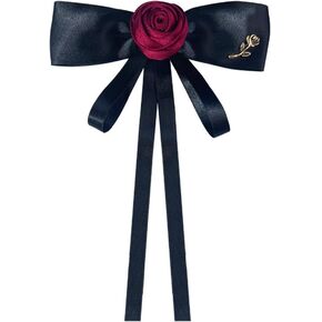 JKQBUX Fashion Elegant Rose flower Ribbon Bow Tie Brooch Pins for Women Girls Bow Tie Pre-Tied Bowknot Pin Corsage Collar accessory