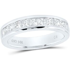 Jewels By Lux 14K White Gold Womens Princess Channel-set Diamond Single Row Wedding Band 1 Cttw