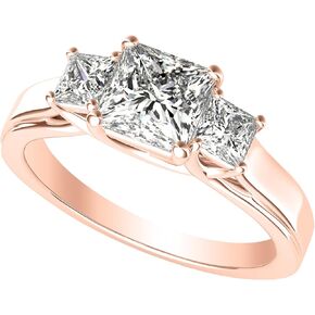 3 Three Stone Princess Diamond Engagement Ring 14K Rose Gold (I-J Color Value)