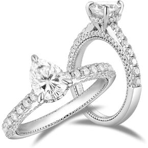 DovEggs Moissanite Engagement Rings for Women 1.5ct Center 6X8mm H-I Color Pear Cut Moissanite Lab Grown Hidden Halo Wedding Engagement Ring Solitaire 14k Gold Quality Silver with Accents Band Width 2.4mm