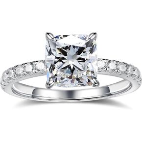 MOOSEA 1.5ct Cushion Cut Moissanite Engagement Rings for Women, D Color VVS1 Clarity Lab Created Diamond Wedding Rings 14K White Gold Vermeil Double Claw Moissanite Rings