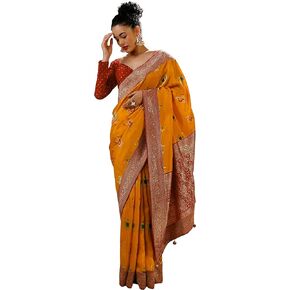 Sarees For Women Banarasi Art Silk Woven Saree | Ethnic Indian Wedding Gift Sari with Unstitched Blouse