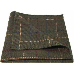 King & Priory Heritage Check Regency Green Pocket Square, Tweed, Handkerchief