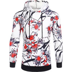 Daupanzees Men's Luxury Casual Long Sleeve Floral Print Hooded Sweatshirt