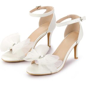 Perphy Rhinestone Ankle Strap Mesh Bow Stiletto Heel Sandals for Women