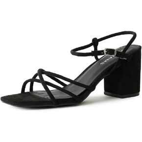 J. Adams Camila Sandals for Women - Square Open Toe Strappy Mid Block Heels