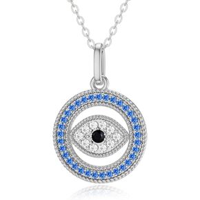 SISGEM 14K Real Gold Evil Eye Necklace for Women, Yellow/White Gold Halo Pendant with 5A Cubic Zirconia Lucky Protection Jewelry Gifts for Her, Wife, Mom 16-18 Inch