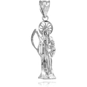 Skeleton Jewelry .925 Sterling Silver Nuestra Señora de la Santa Muerte Our Lady of the Holy Death Catholic Pendant Necklace - Choice of Chain Length or Charm Only