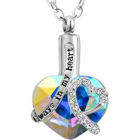Womens Always in My Heart Urn Necklace Heart Memerial Keepsake Pendant Ash Holder Cremation Jewelry