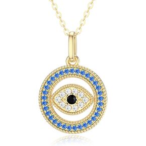 SISGEM 14K Real Gold Evil Eye Necklace for Women, Yellow/White Gold Halo Pendant with 5A Cubic Zirconia Lucky Protection Jewelry Gifts for Her, Wife, Mom 16-18 Inch