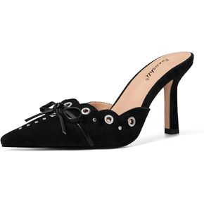 Bieosnli Kitten Heels for Women Pointed Toe Heel Mules Bow Heels,Suede Stiletto Heels Sandals Dress Party Pump Shoes