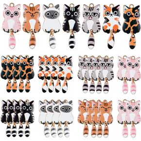 35 Pieces Cute Enamel Cat Charms with Swinging Tails for Bracelets Earrings Keychain Necklaces Pendants Jewelry Making DIY Crafts