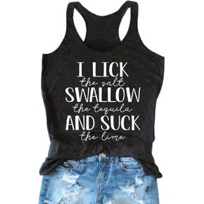 I Lick The Salt Swallow The Tequila and Suck The Lime Tank Top Women Summer Sleeveless Letter Print Graphic Tee in Kuwait