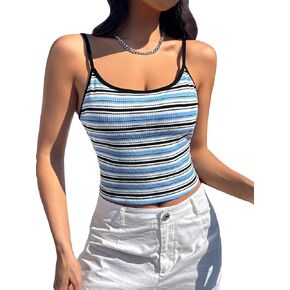 MakeMeChic Women's Striped Crop Cami Top Casual Spaghetti Strap Tank Top Vest