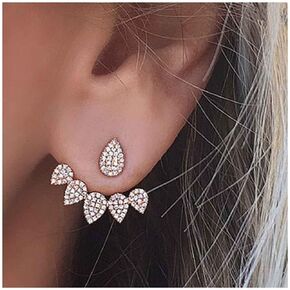 Erimberate Bohemian Crystal Lotus Ear Jackets Earrings Gold Cz Lotus Studs Earrings Teardrop Crystal Earrings Waterdrop Studs Earrings Two Ways Front Back Studs Earrings Jewelry for Women and Girls