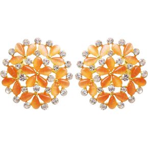 Navachi 18k Gold Plated Multicolor Created-Opal White Crystal Flower Omega Back Stud Earrings