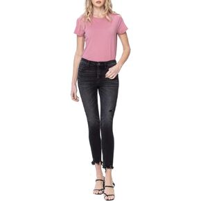 Flying Monkey - Mid Rise Crop Destroyed Hem Skinny Jeans - F5294