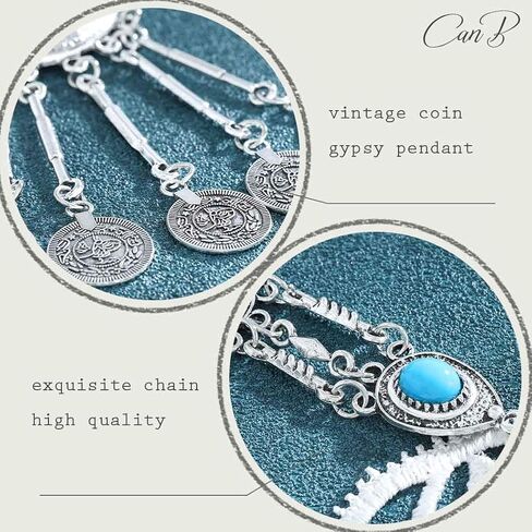 Gypsy Coin Pendant Necklace Fashion Turquoise Silver Statement Necklace Chain Charm Vintage Necklace Jewelry for Women Girls in Saudi Arabia