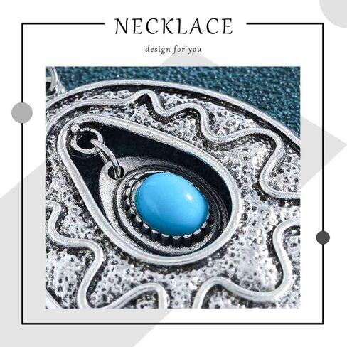 Gypsy Coin Pendant Necklace Fashion Turquoise Silver Statement Necklace Chain Charm Vintage Necklace Jewelry for Women Girls in Saudi Arabia