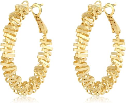 Hius 18K Matte Gold Plated Geometric Hoop Earrings for Women, Chunky Big Gold Hoop Earrings, Statement Girl's Dangle Hoop Earrings, Copper, No Gemstone in Kuwait