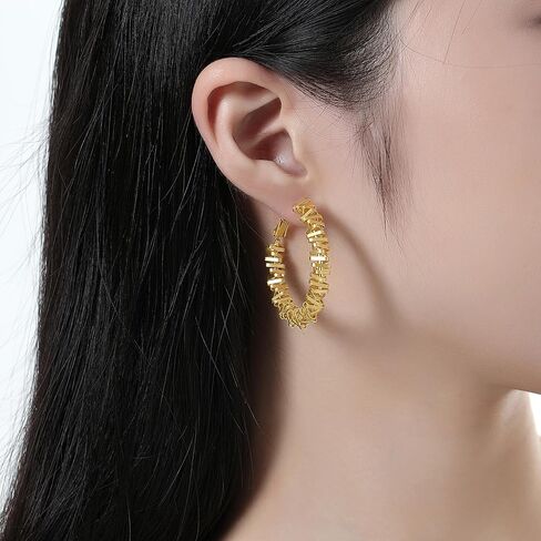 Hius 18K Matte Gold Plated Geometric Hoop Earrings for Women, Chunky Big Gold Hoop Earrings, Statement Girl's Dangle Hoop Earrings, Copper, No Gemstone in Kuwait