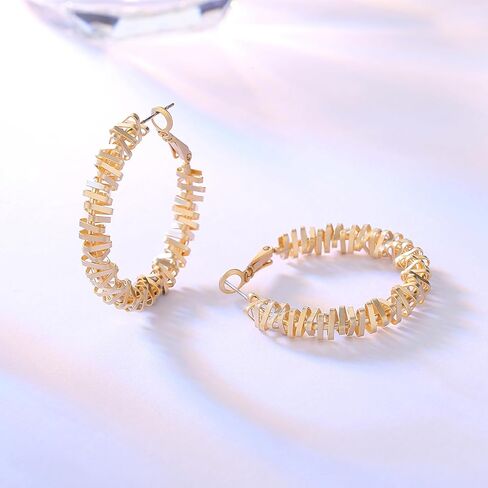 Hius 18K Matte Gold Plated Geometric Hoop Earrings for Women, Chunky Big Gold Hoop Earrings, Statement Girl's Dangle Hoop Earrings, Copper, No Gemstone in Kuwait