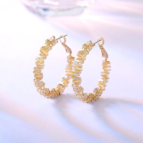Hius 18K Matte Gold Plated Geometric Hoop Earrings for Women, Chunky Big Gold Hoop Earrings, Statement Girl's Dangle Hoop Earrings, Copper, No Gemstone in Kuwait