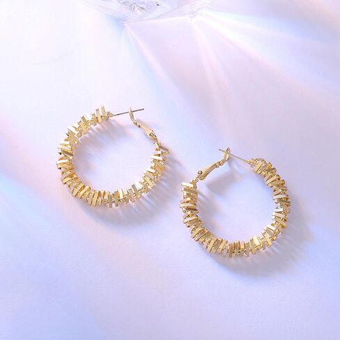 Hius 18K Matte Gold Plated Geometric Hoop Earrings for Women, Chunky Big Gold Hoop Earrings, Statement Girl's Dangle Hoop Earrings, Copper, No Gemstone in Kuwait