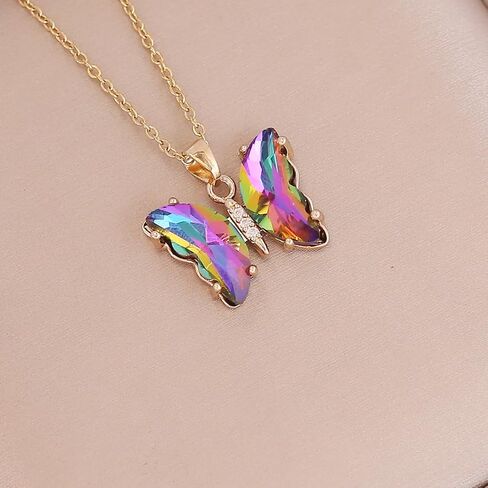 tenghong2021 Butterfly Necklace Earrings Minimalist Cubic Zircons Gold Butterfly Pendant Earrings Necklace 18K Gold Plated Cute Crystal Butterfly Jewelry Set for Women Girls Gifts Jewelry in Saudi Arabia