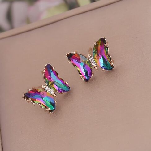 tenghong2021 Butterfly Necklace Earrings Minimalist Cubic Zircons Gold Butterfly Pendant Earrings Necklace 18K Gold Plated Cute Crystal Butterfly Jewelry Set for Women Girls Gifts Jewelry in Saudi Arabia