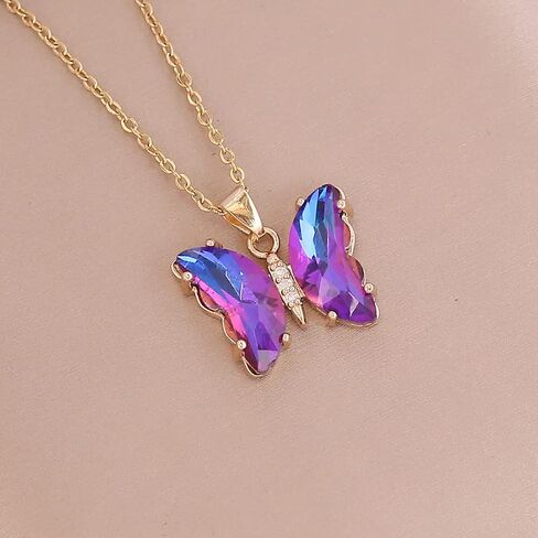 tenghong2021 Butterfly Necklace Earrings Minimalist Cubic Zircons Gold Butterfly Pendant Earrings Necklace 18K Gold Plated Cute Crystal Butterfly Jewelry Set for Women Girls Gifts Jewelry in Saudi Arabia