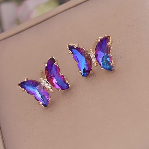 tenghong2021 Butterfly Necklace Earrings Minimalist Cubic Zircons Gold Butterfly Pendant Earrings Necklace 18K Gold Plated Cute Crystal Butterfly Jewelry Set for Women Girls Gifts Jewelry in Saudi Arabia