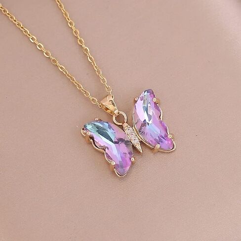 tenghong2021 Butterfly Necklace Earrings Minimalist Cubic Zircons Gold Butterfly Pendant Earrings Necklace 18K Gold Plated Cute Crystal Butterfly Jewelry Set for Women Girls Gifts Jewelry in Saudi Arabia